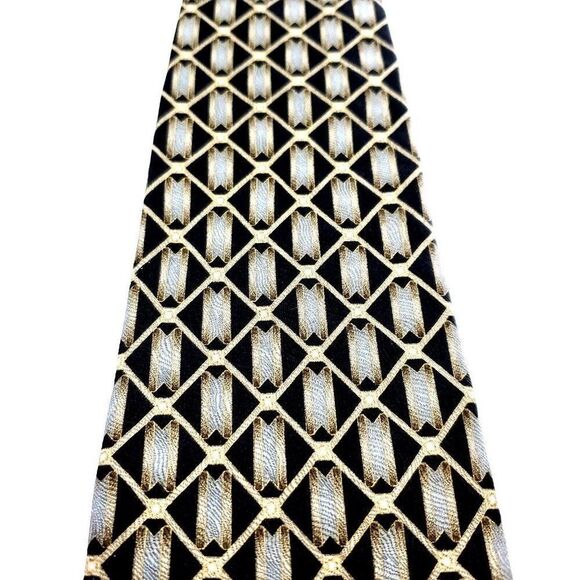 Zylos George Machado Beige Silk‎ Tie Woven Wide Geometric - Picture 2 of 6
